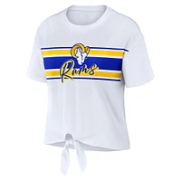 Women's WEAR by Erin Andrews White Los Angeles Rams Front Tie Retro T-Shirt