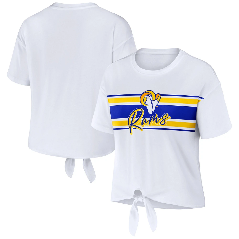 Women's WEAR by Erin Andrews White Los Angeles Rams Front Tie Retro T-Shirt