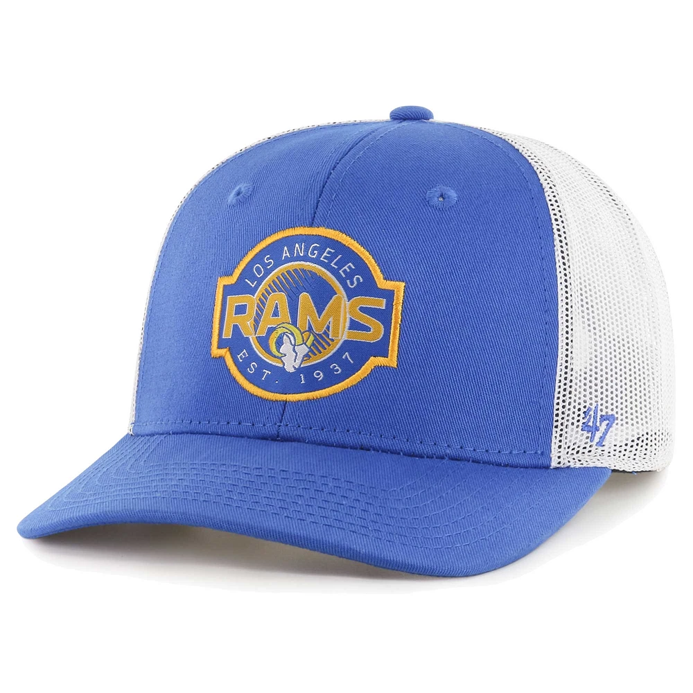 Casquette camionneur ajustable Los Angeles Rams Scramble '47 Royal/Blanc pour jeune