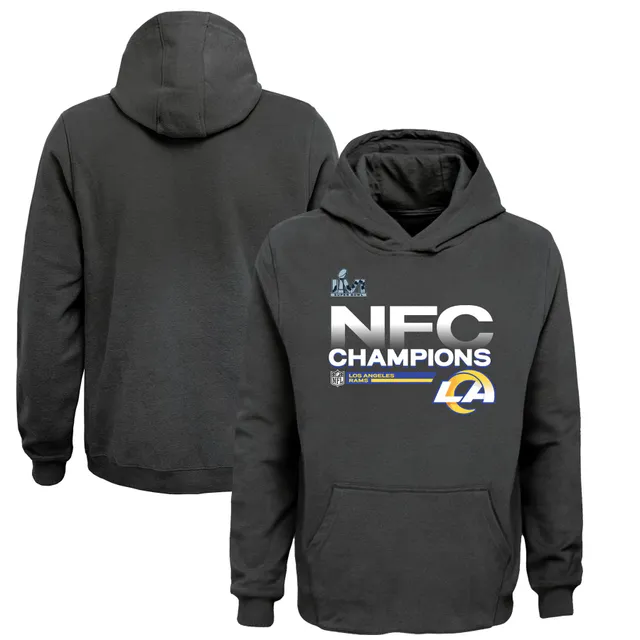 Men's Fanatics Branded Heathered Gray Los Angeles Rams Super Bowl LVI Champions Locker Room Trophy Collection Fitted Pullover Hoodie