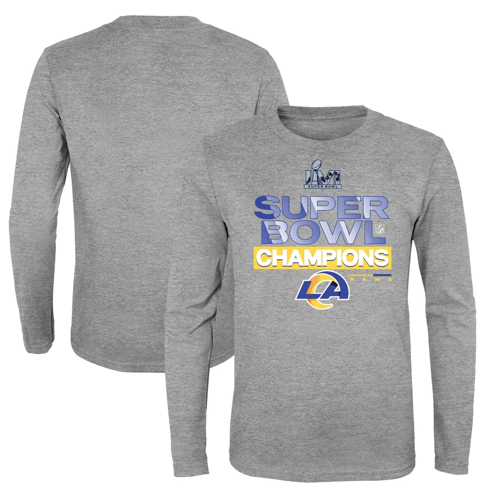 Fanatics Branded Youth Fanatics Branded Heathered Gray Los Angeles Rams  Super Bowl LVI Champions Locker Room Trophy Collection Long Sleeve T-Shirt