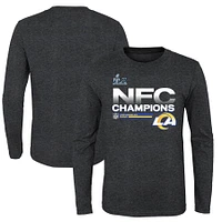 Youth Fanatics Heathered Charcoal Los Angeles Rams 2021 NFC Champions Locker Room Trophy Collection Long Sleeve T-Shirt