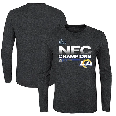 Youth Fanatics Heathered Charcoal Los Angeles Rams 2021 NFC Champions Locker Room Trophy Collection Long Sleeve T-Shirt