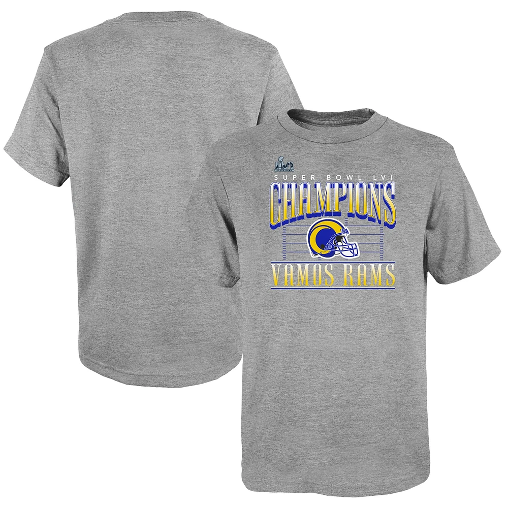 Youth Fanatics Heathered Gray Los Angeles Rams Super Bowl LVI Champions Game Plan Hometown T-Shirt