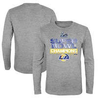 Youth Fanatics Heathered Gray Los Angeles Rams Super Bowl LVI Champions Locker Room Trophy Collection Long Sleeve T-Shirt