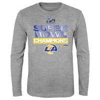 Jeunes fanatiques gris chiné Los Angeles Rams Super Bowl LVI Champions Locker Room Trophy Collection T-shirt à manches longues