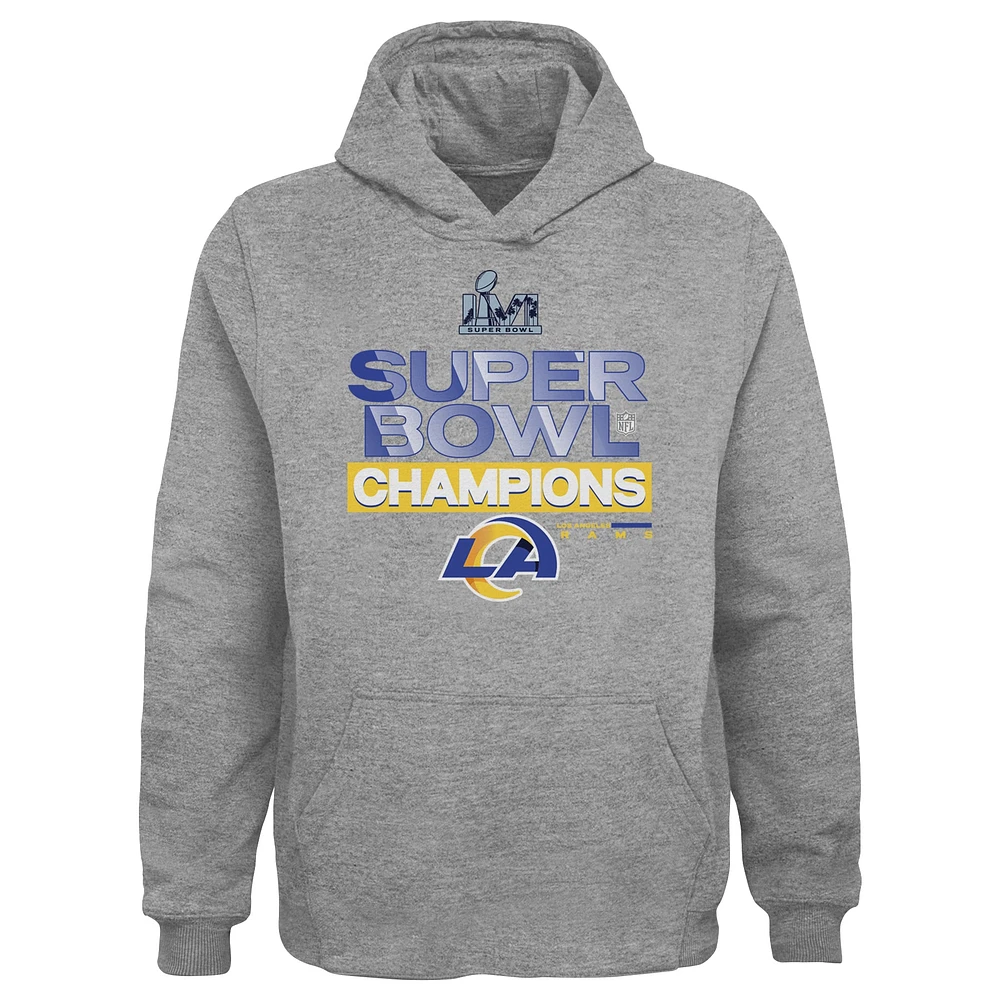 Youth Fanatics Heathered Gray Los Angeles Rams Super Bowl LVI Champions Locker Room Trophy Collection Pullover Hoodie