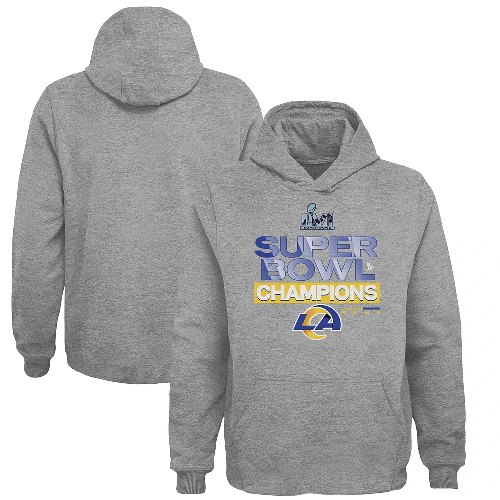 Youth Fanatics Heathered Gray Los Angeles Rams Super Bowl LVI Champions Locker Room Trophy Collection Pullover Hoodie