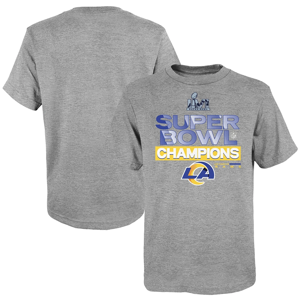 Jeunes fanatiques gris chiné Los Angeles Rams Super Bowl LVI Champions Locker Room Trophy Collection T-shirt