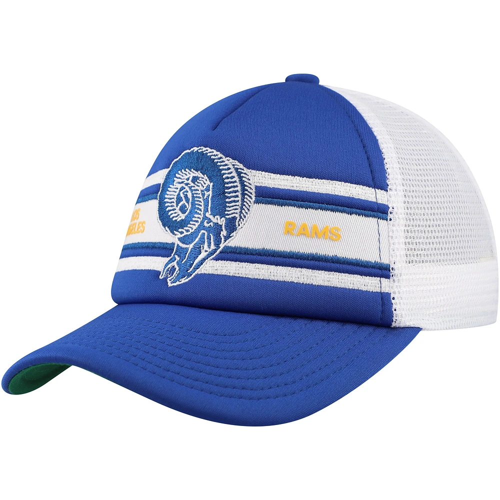 Youth Mitchell & Ness Royal Los Angeles Rams Stripe Trucker Adjustable Hat