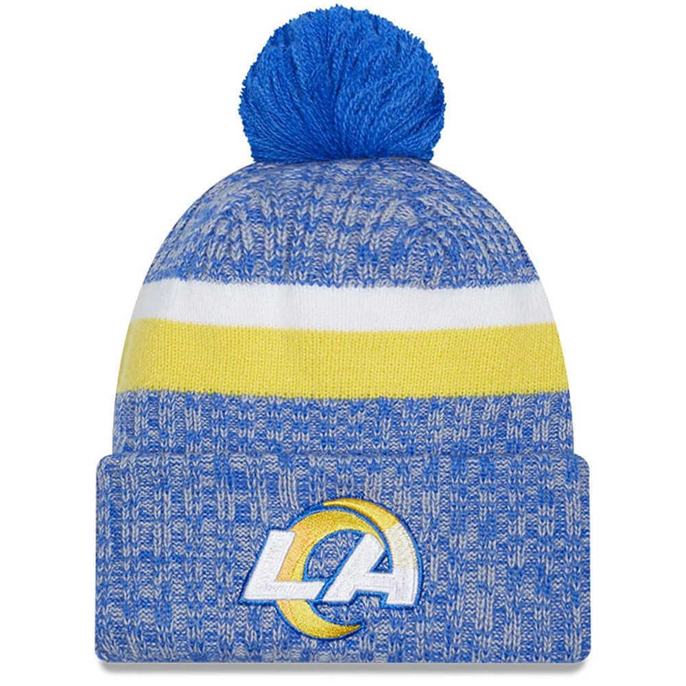 Bonnet en tricot à revers avec pompon pour jeune des Los Angeles Rams 2023 Sideline New Era