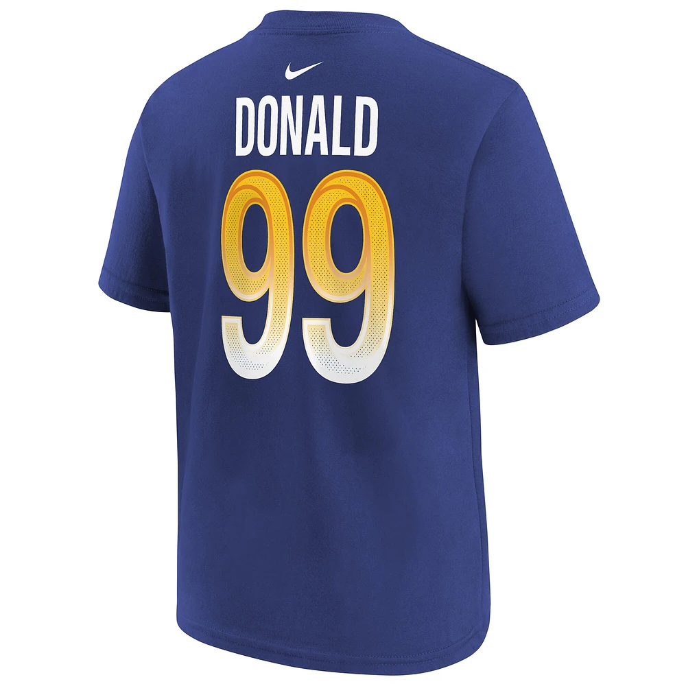 T-shirt Nike Aaron Donald Royal pour jeunes des Rams de Los Angeles Super Bowl LVI avec nom et numéro