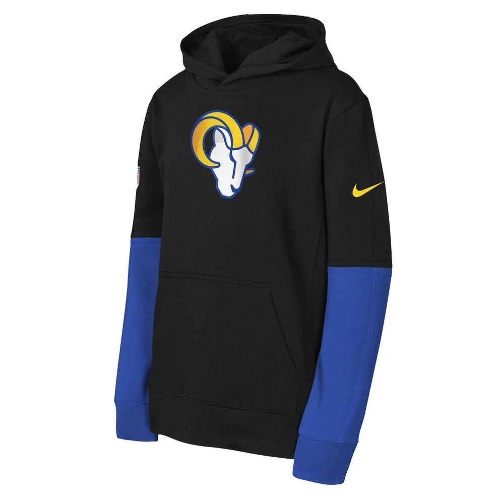 Youth Nike  Black Los Angeles Rams Club Pullover Hoodie