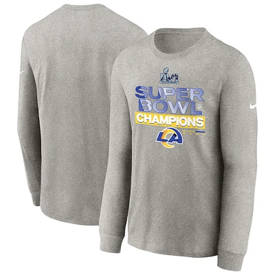 T-shirt à manches longues pour jeunes Nike gris chiné Los Angeles Rams Super Bowl LVI Champions Locker Room Trophy Collection