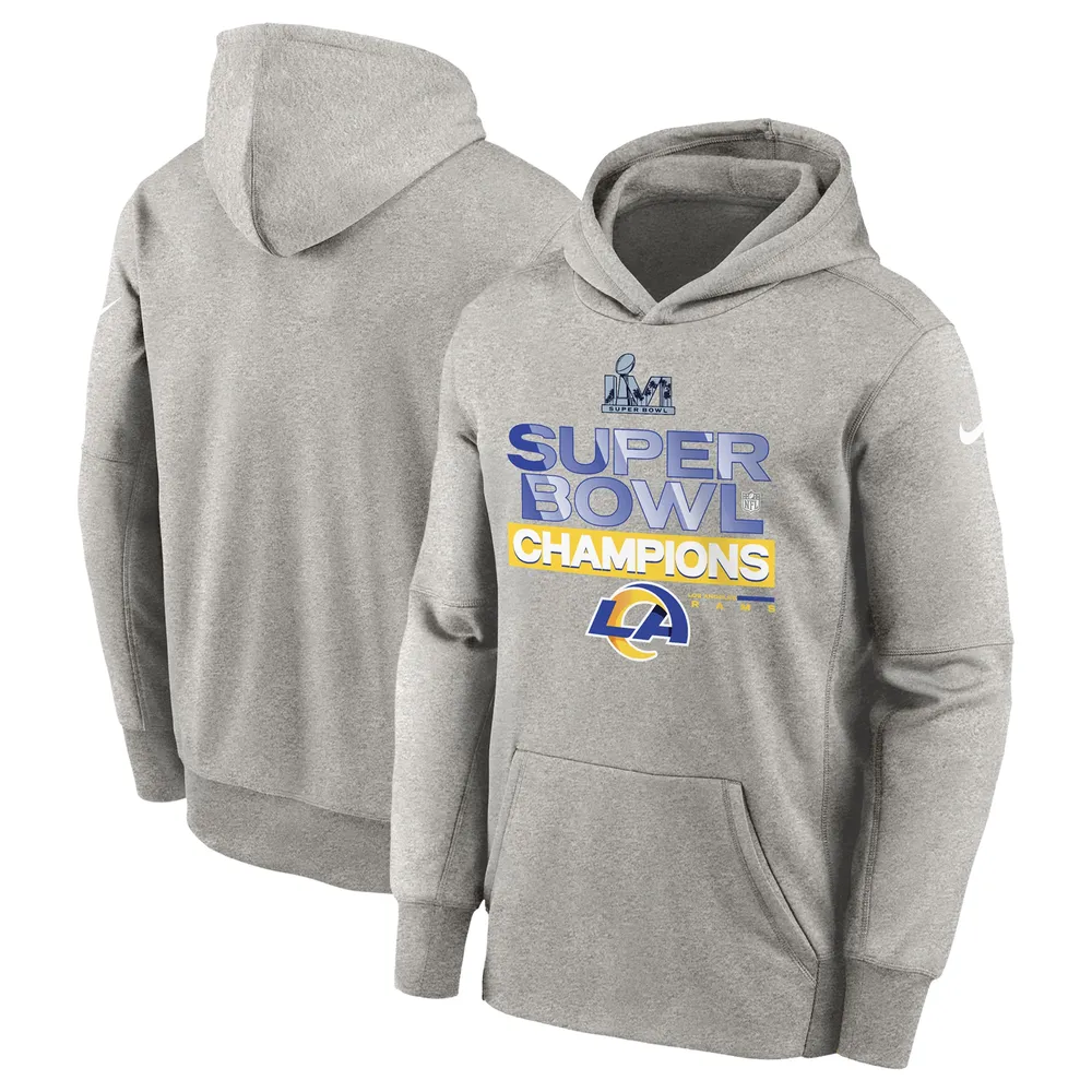 Youth Nike Heathered Gray Los Angeles Rams Super Bowl LVI Champions Locker Room Trophy Collection Pullover Hoodie