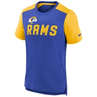 Youth Nike Heathered Royal/Heathered Gold Los Angeles Rams Colorblock Team Name T-Shirt