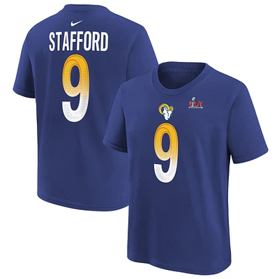 T-shirt avec nom et numéro Nike Matthew Stafford Royal Los Angeles Rams Super Bowl LVI pour jeune