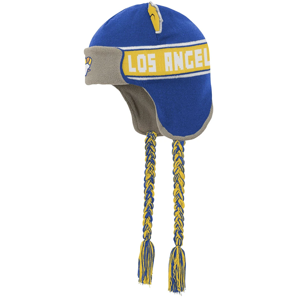 Bonnet en tricot pour jeunes Royal Los Angeles Rams avec oreilles de soldat Wordmark