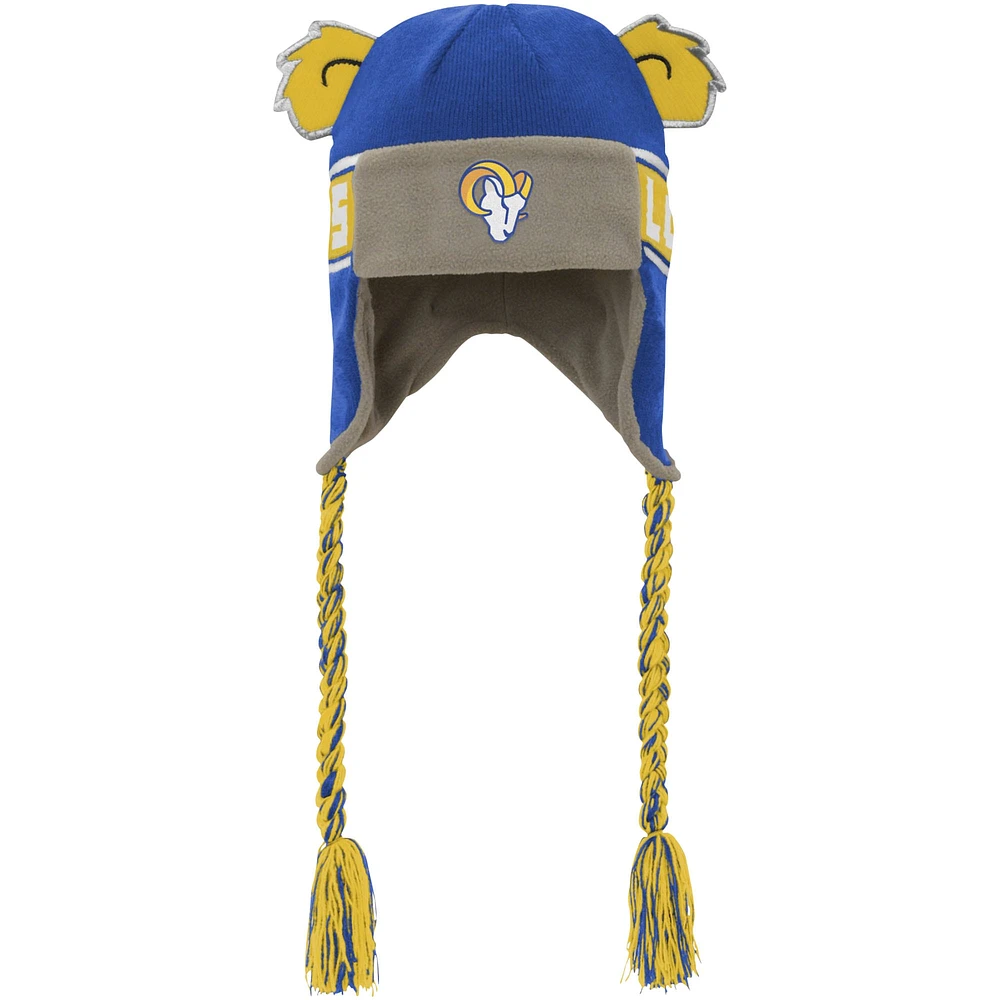 Bonnet en tricot pour jeunes Royal Los Angeles Rams avec oreilles de soldat Wordmark