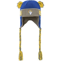 Bonnet en tricot pour jeunes Royal Los Angeles Rams avec oreilles de soldat Wordmark