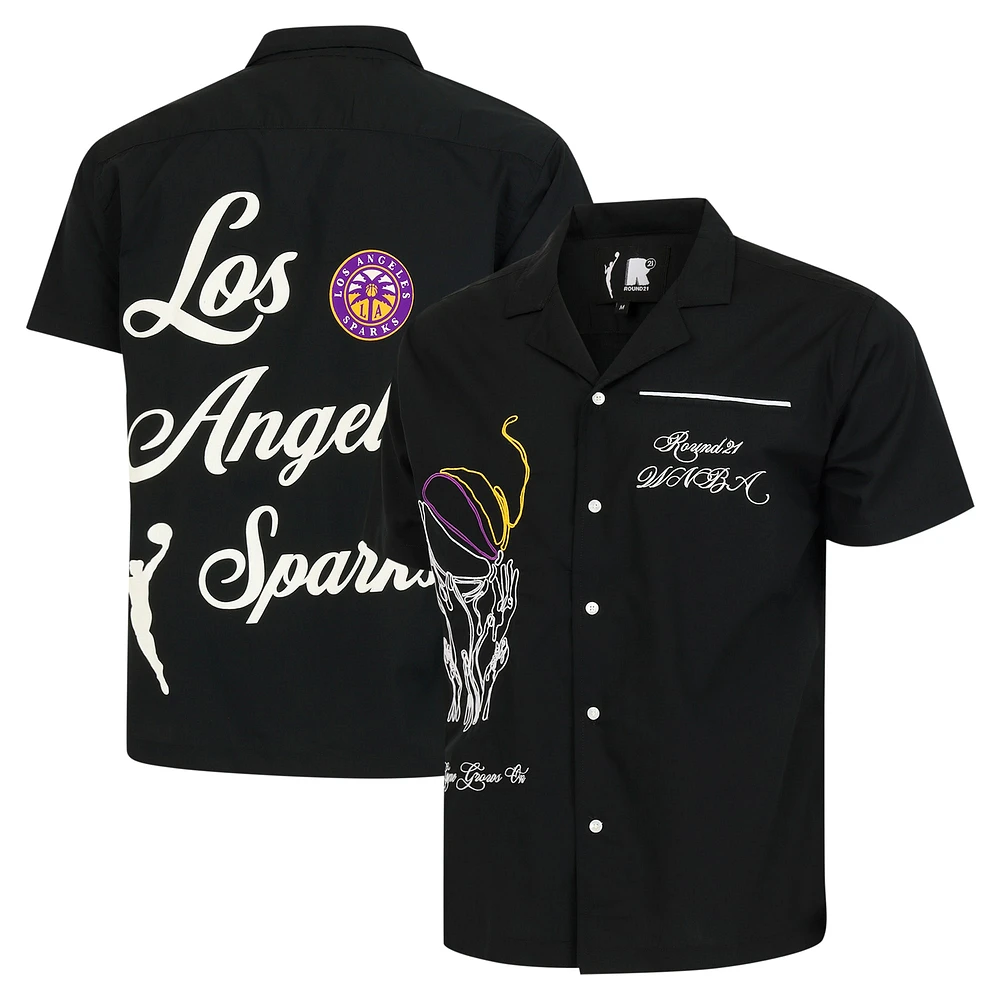 Unisex round21  Black Los Angeles Sparks Lucky Strike Full-Button Bowling Shirt