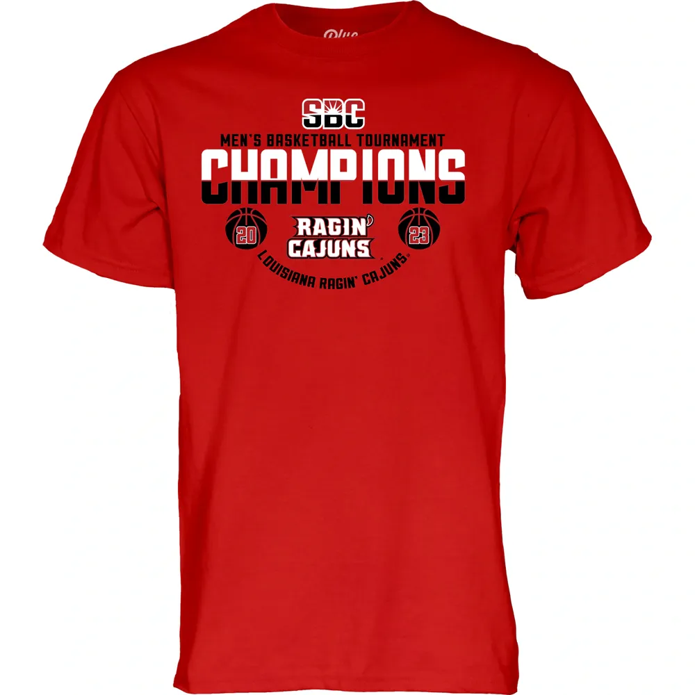 Blue 84 Cardinal Louisiana Ragin' Cajuns 2023 Sun Belt Men's Basketball Conference Tournament Champions T-Shirt