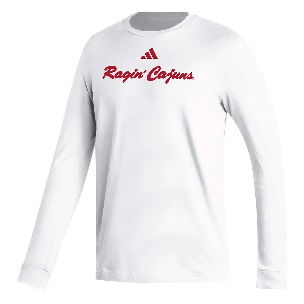 T-shirt à manches longues adidas Louisiana Ragin' Cajuns Vault Script Creator blanc pour hommes