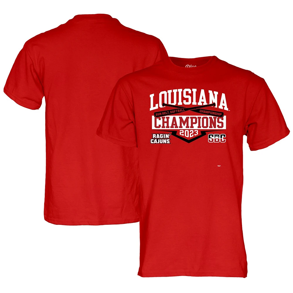 T-shirt bleu pour homme 84 Cardinal Louisiana Ragin' Cajuns 2023 NCAA Sunbelt Softball Conference Tournament Champions