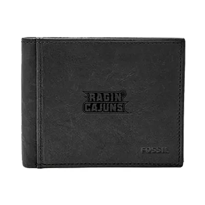 Louisiana Ragin' Cajuns Fossil Leather Ingram RFID Flip ID Bifold Wallet - Black