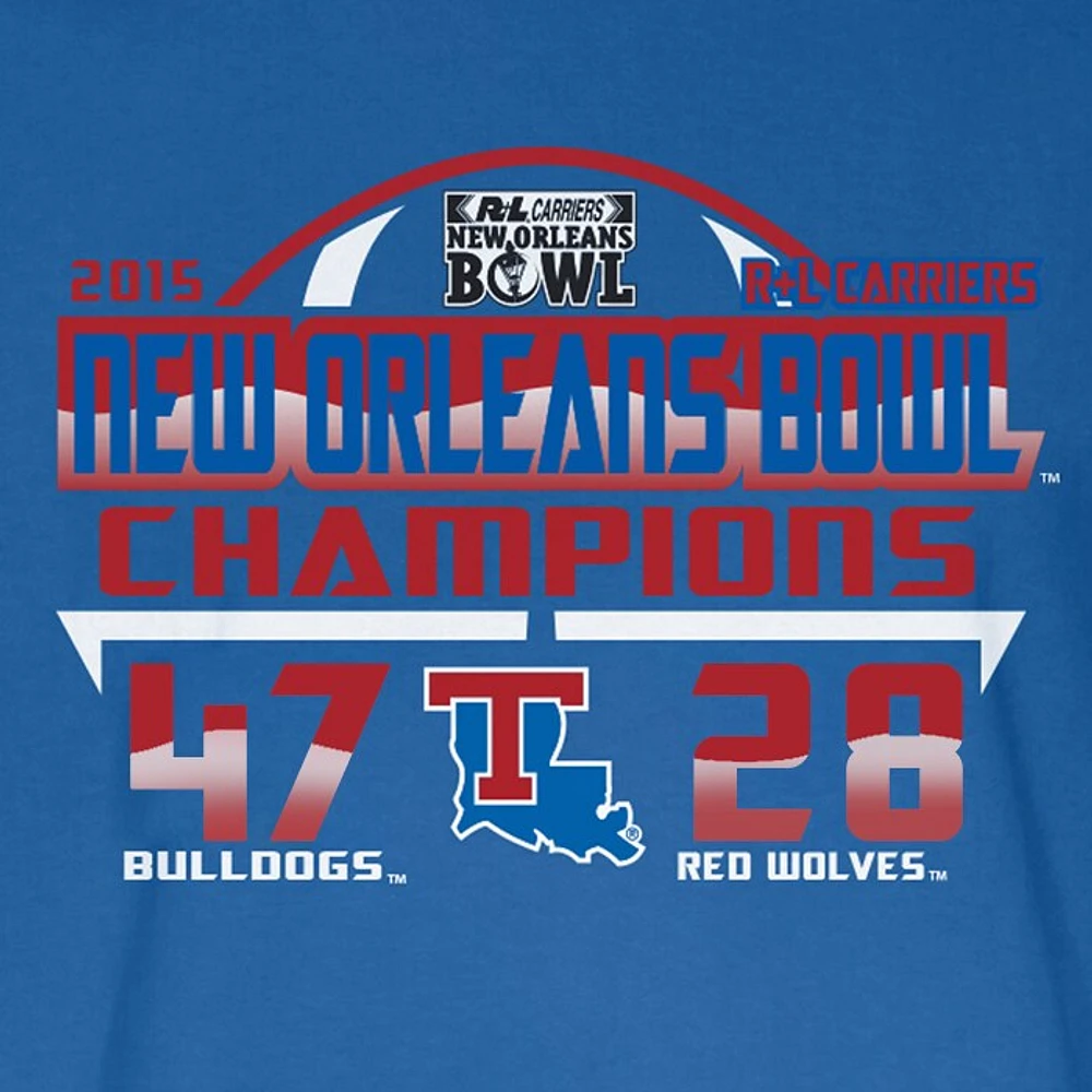 T-shirt bleu 84 Royal Louisiana Tech Bulldogs pour homme, champion du New Orleans Bowl 2015