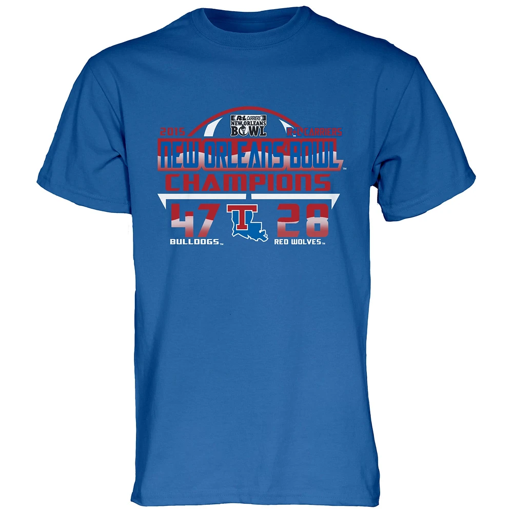 T-shirt bleu 84 Royal Louisiana Tech Bulldogs pour homme, champion du New Orleans Bowl 2015