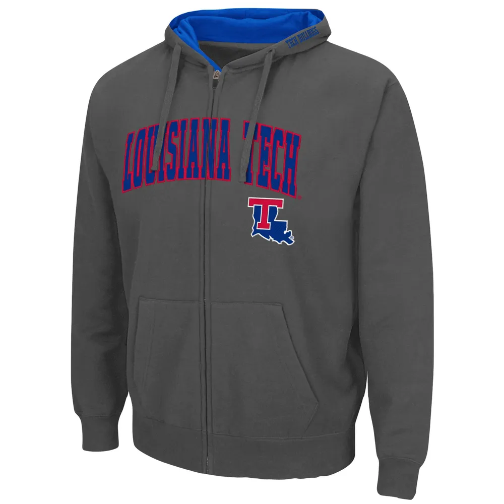 Men's Colosseum Charcoal Louisiana Tech Bulldogs Arch & Logo 3.0 Full-Zip Hoodie