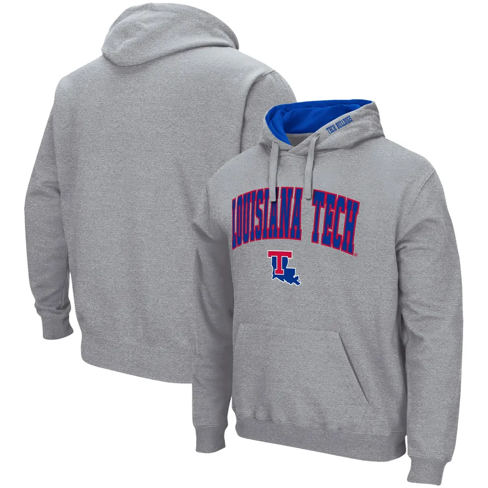 Chandail à capuchon pour hommes Colosseum Heathered Grey Louisiana Tech Bulldogs Arch and Logo