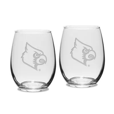 Louisville Cardinals Set of 2 Deep Etched Engraved Stemless Wine Glasses