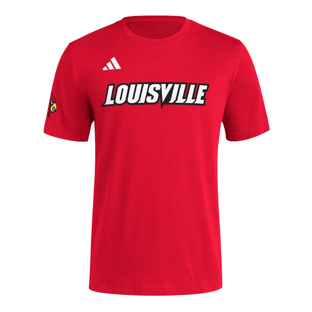 Men's adidas  Red Louisville Cardinals Fresh Wordmark T-Shirt