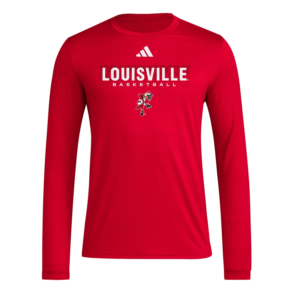 T-shirt à manches longues adidas rouge Louisville Cardinals Locker On-Court the Fade AEROREADY pour homme