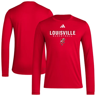 T-shirt à manches longues adidas rouge Louisville Cardinals Locker On-Court the Fade AEROREADY pour homme