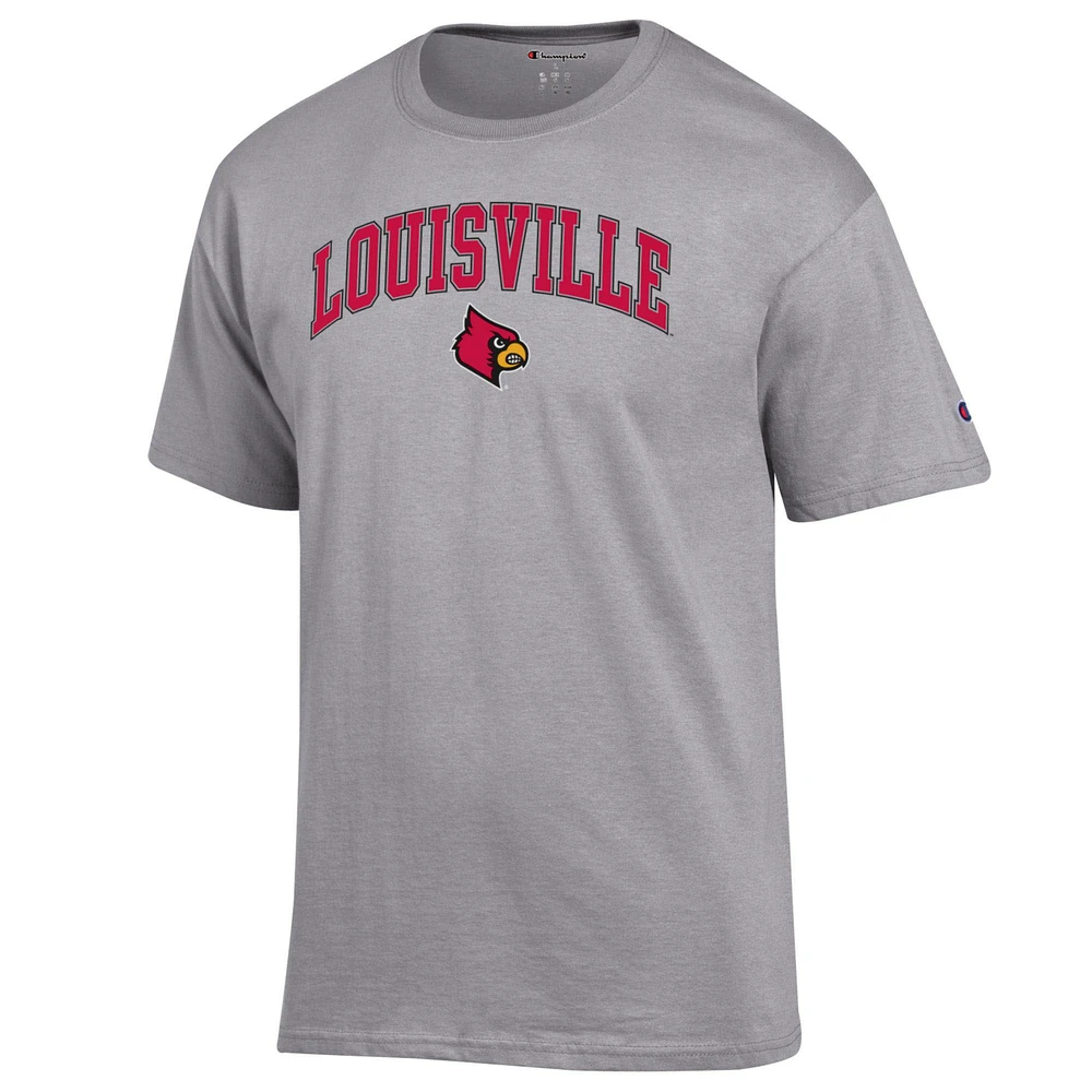Men's Champion  Heather Gray Louisville Cardinals Arch Over Logo T-Shirt