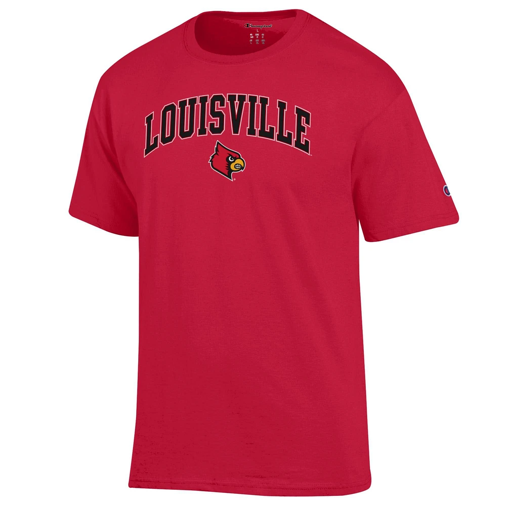 T-shirt rouge Champion pour homme avec logo Arch Over des Louisville Cardinals