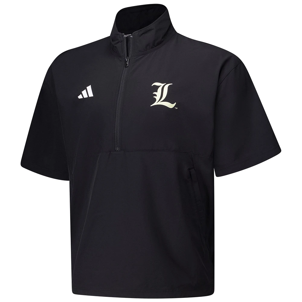 Veste d'entraînement à manches courtes et demi-zip adidas noire Louisville Cardinals 2024 pour homme