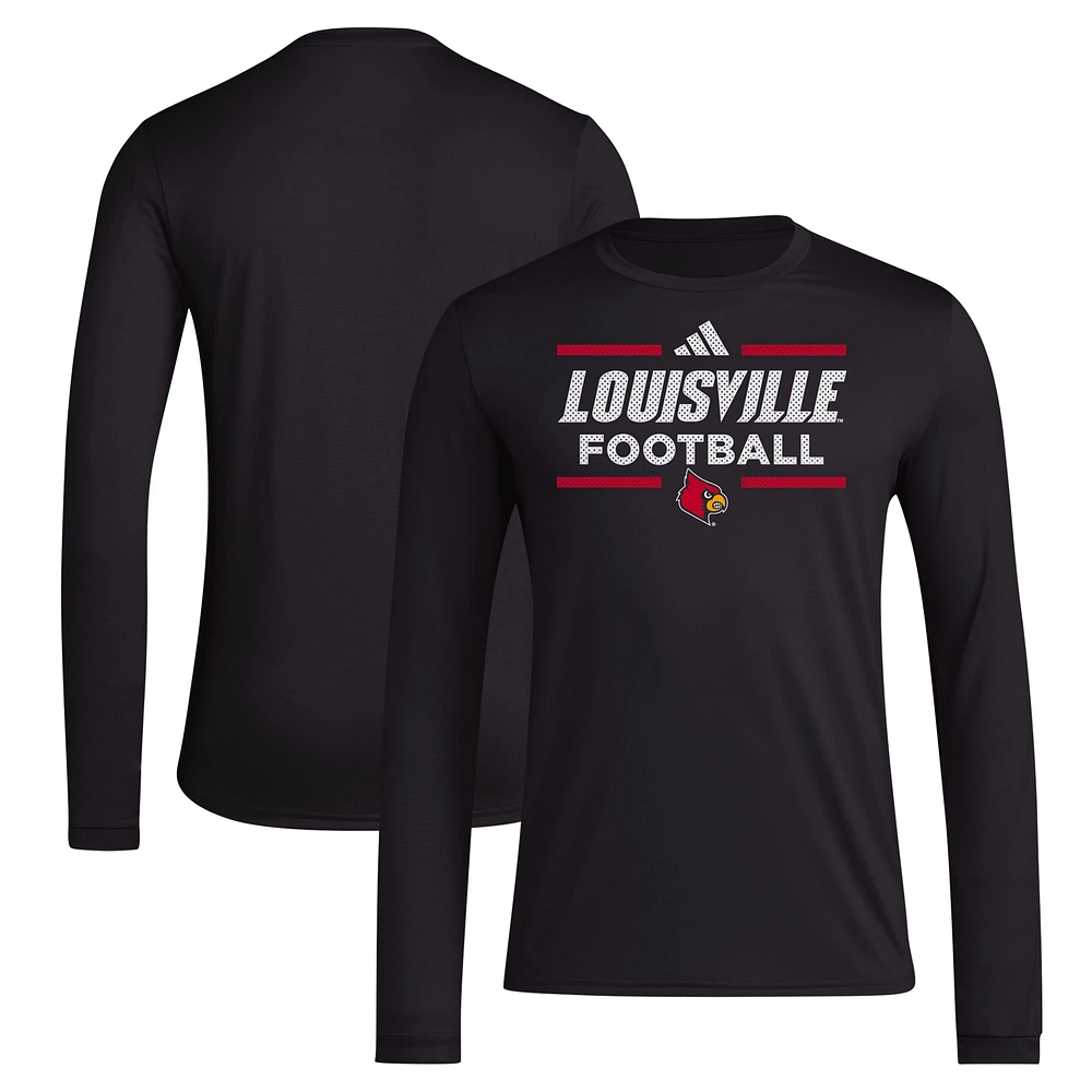 T-shirt à manches longues adidas Louisville Cardinals Locker Football Pre-Game AEROREADY pour homme noir