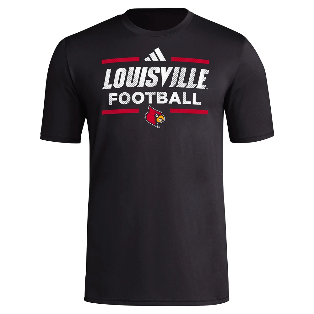 Men's adidas Black Louisville Cardinals Locker Football Pre-Game AEROREADY T-Shirt