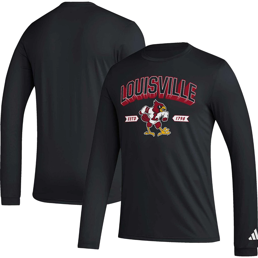 Men's adidas Black Louisville Cardinals Mighty Mascot Pregame Long Sleeve T-Shirt