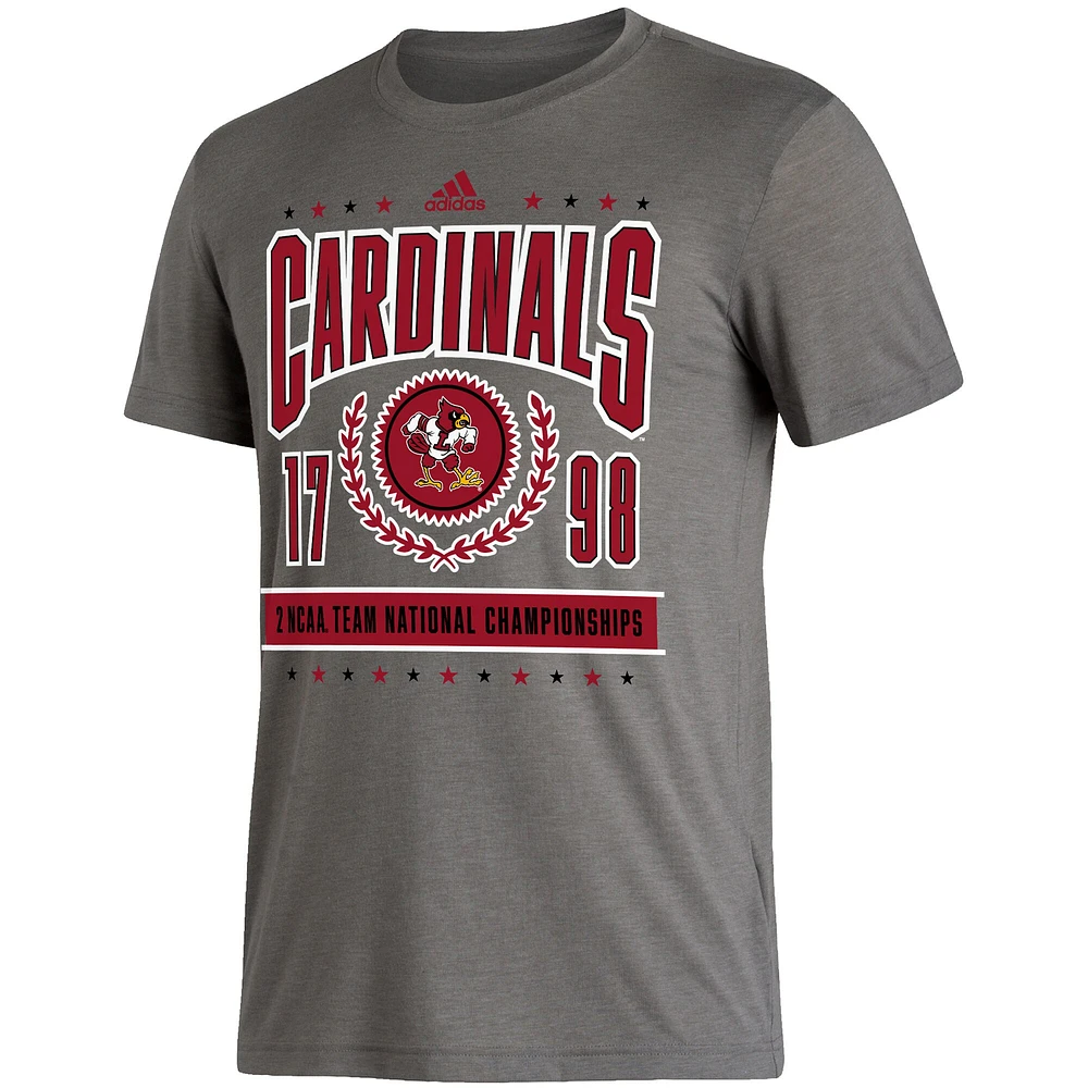 T-shirt pour homme adidas Heathered Charcoal Louisville Cardinals 2 NCAA Team National Championships Reminisce