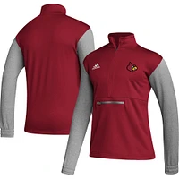 Haut à demi-zip adidas rouge/gris chiné de l'équipe des Cardinals Louisville AEROREADY pour hommes