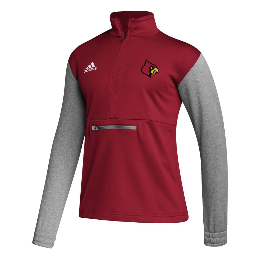 Men's adidas Red/Heathered Gray Louisville Cardinals Team AEROREADY Half-Zip Top