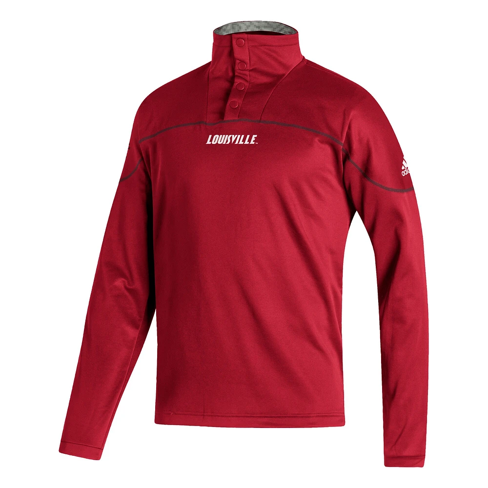 Veste adidas rouge Louisville Cardinals AEROREADY Knit Quarter-Snap pour homme