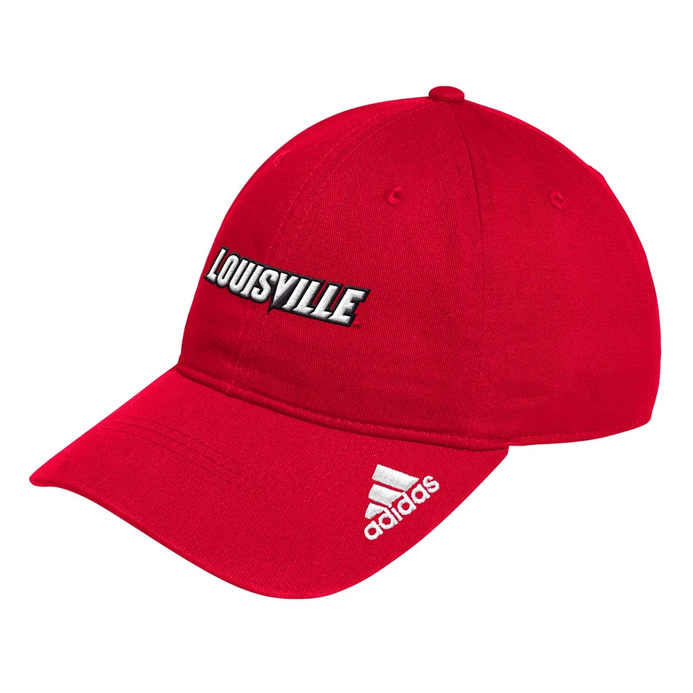 Men's adidas Red Louisville Cardinals Locker Room Wordmark Slouch Adjustable Hat