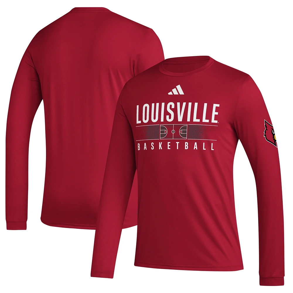 T-shirt à manches longues adidas rouge Louisville Cardinals Practice Basketball Pregame AEROREADY pour hommes