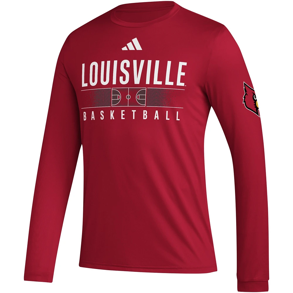 T-shirt à manches longues adidas rouge Louisville Cardinals Practice Basketball Pregame AEROREADY pour hommes